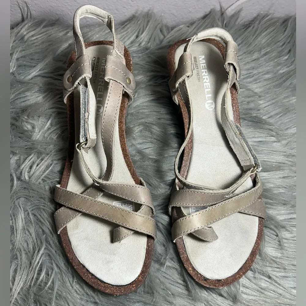 Merrell Revalli Aura Wedge Sandal - Women's Taupe Strappy Sandals Size 7 - Picture 5 of 11